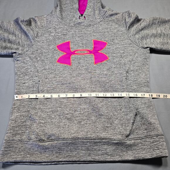 Under Armour Gray Heather Hoodie Pink Logo Long Sleeves Sweatshirt Womens Size M - Picture 9 of 10